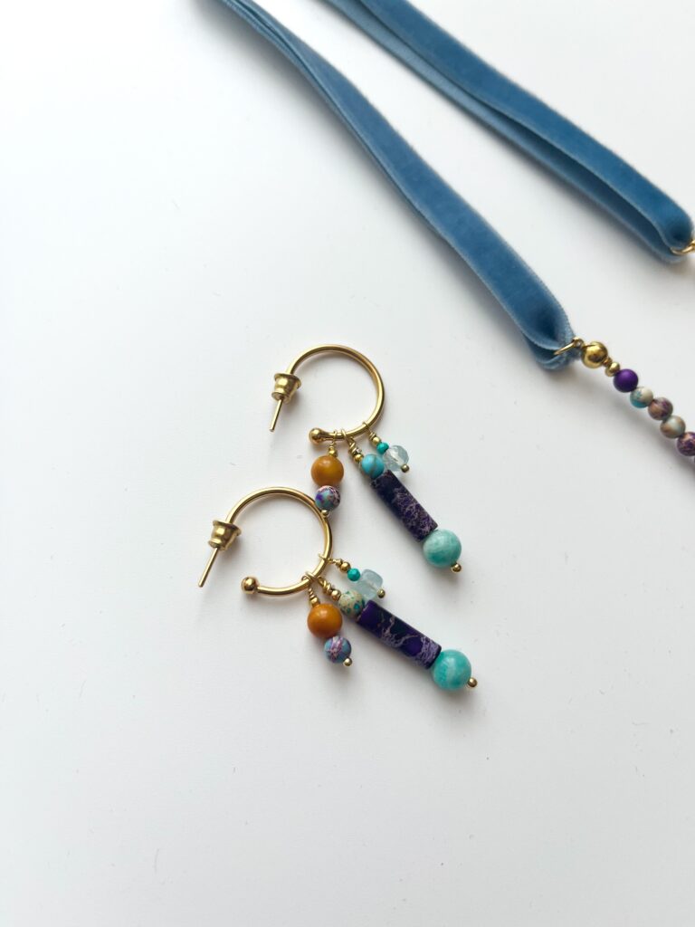 Dancing in September Jasper & Amazonite Hoop Earrings