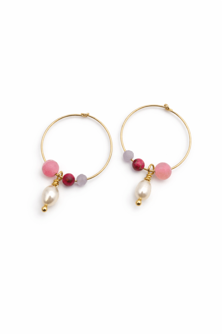La Vie en Rose Pearl & Agate Hoop Earrings
