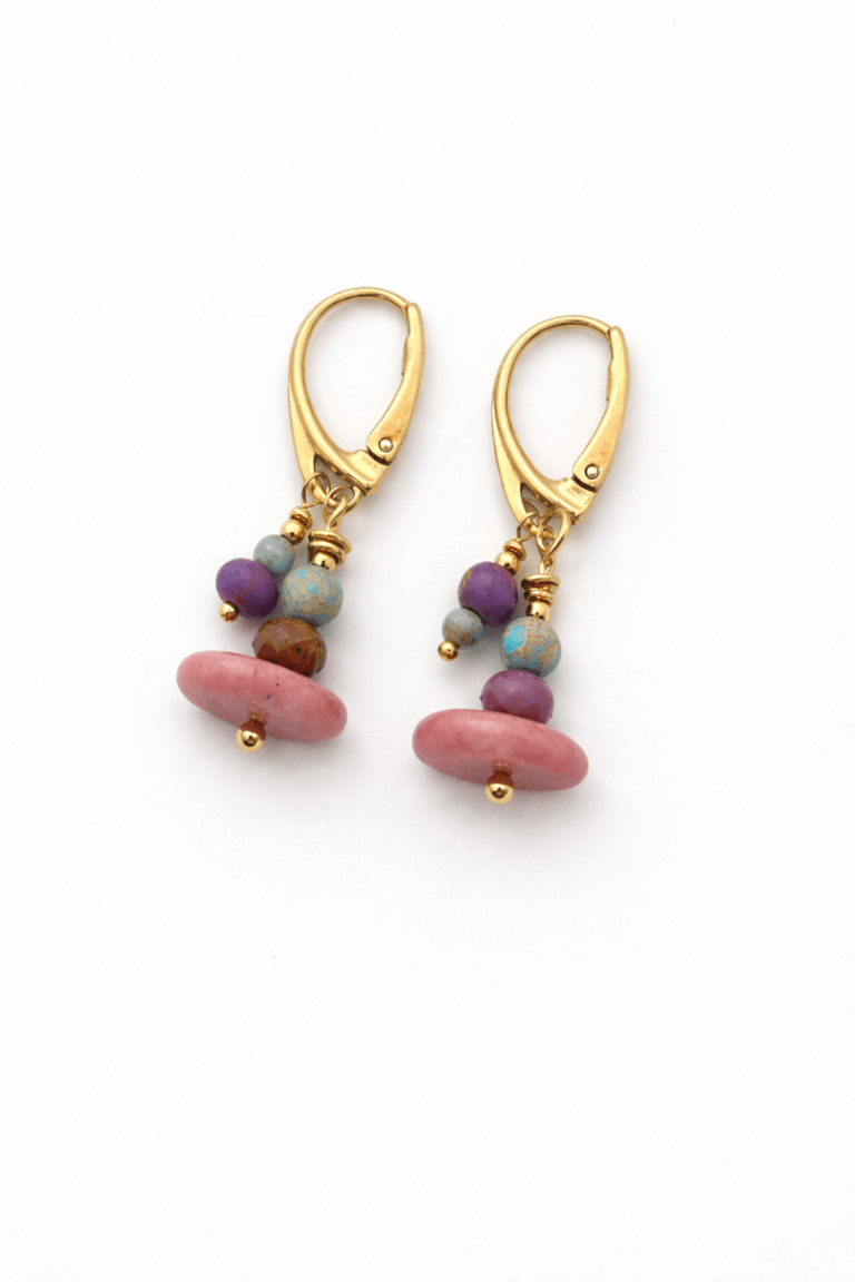 Spring, Here You Are Phosphosiderite & Rhodonite Hoop Earrings