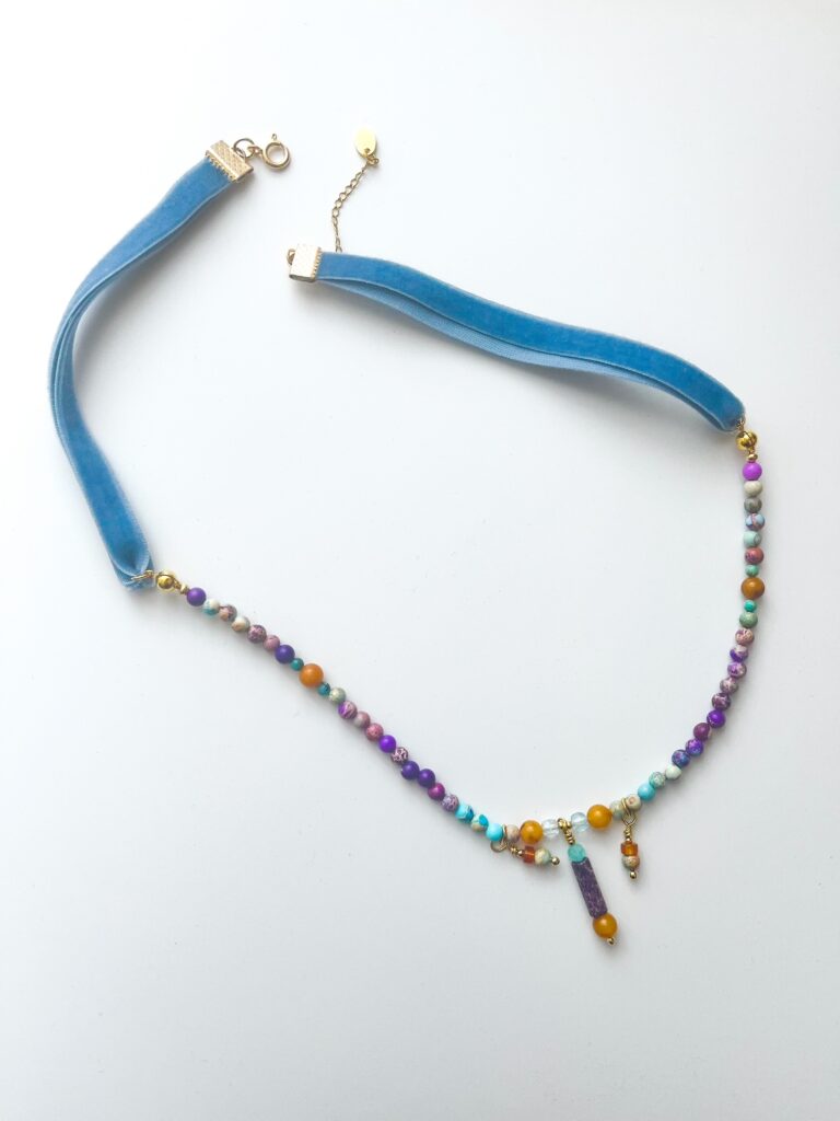 Dancing in September Amber & Jasper Ribbon Necklace