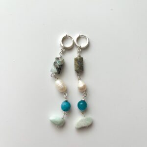 Long Stories Larimar & Pearl Long Drop Earrings