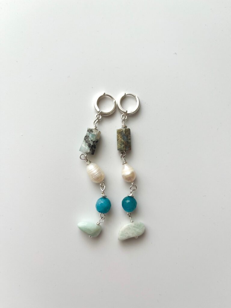 Long Stories Larimar & Pearl Long Drop Earrings