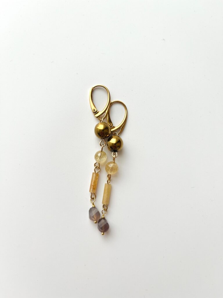 Long Stories Hematite & Citrine Long Drop Earrings