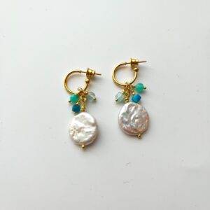 Spring, Here You Are Pearl & Amazonite Hoop Earrings