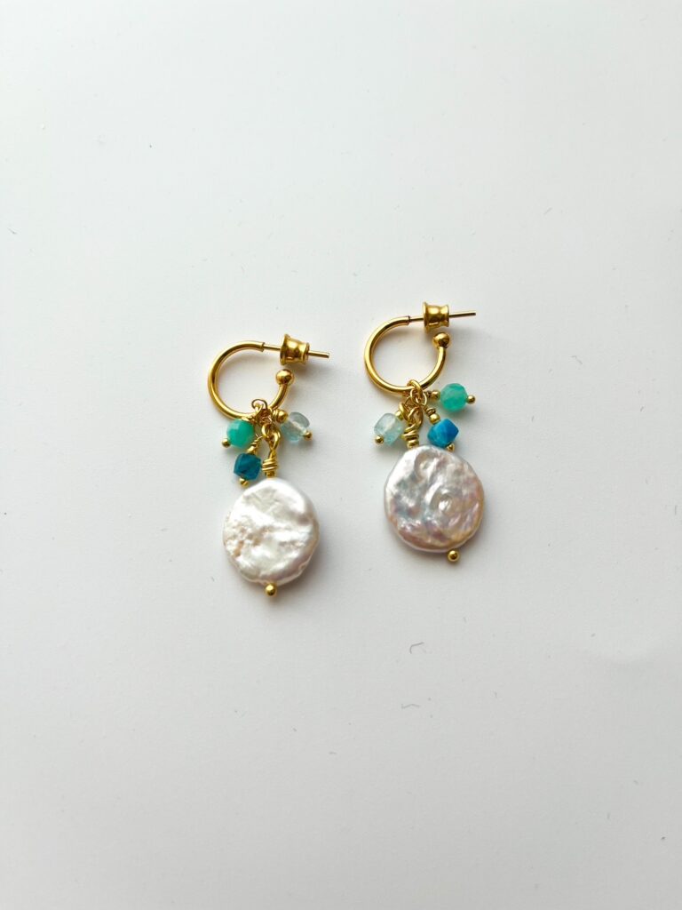 Spring, Here You Are Pearl & Amazonite Hoop Earrings