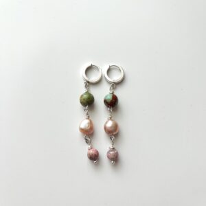 Long Stories Pearl & Rhodonite Long Drop Earrings