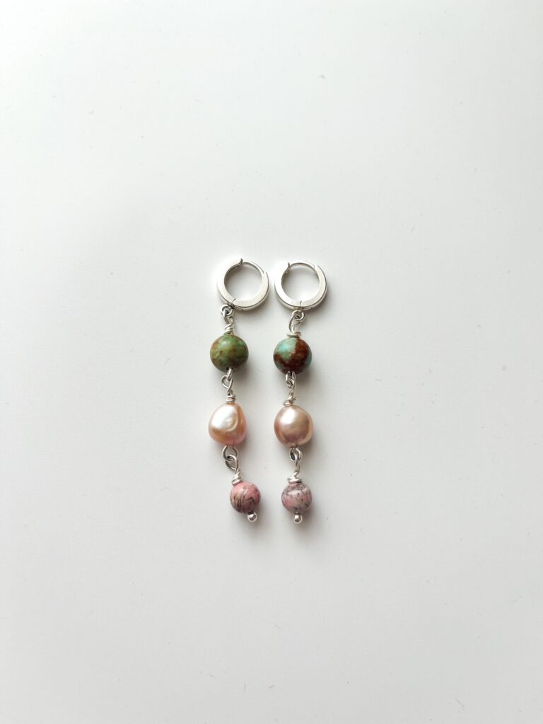Long Stories Pearl & Rhodonite Long Drop Earrings