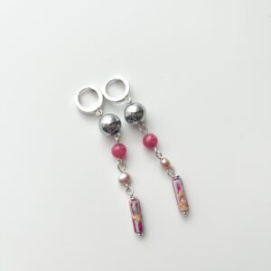 Long Stories Hematite & Pearl Long Drop Earrings