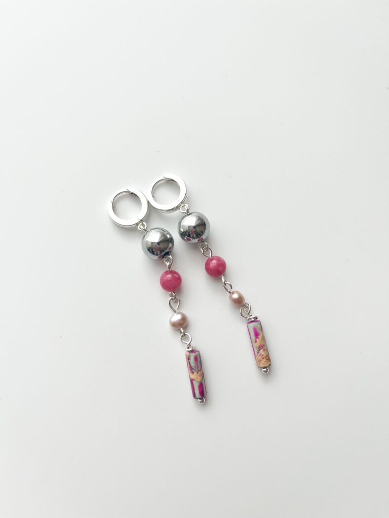 Long Stories Hematite & Pearl Long Drop Earrings