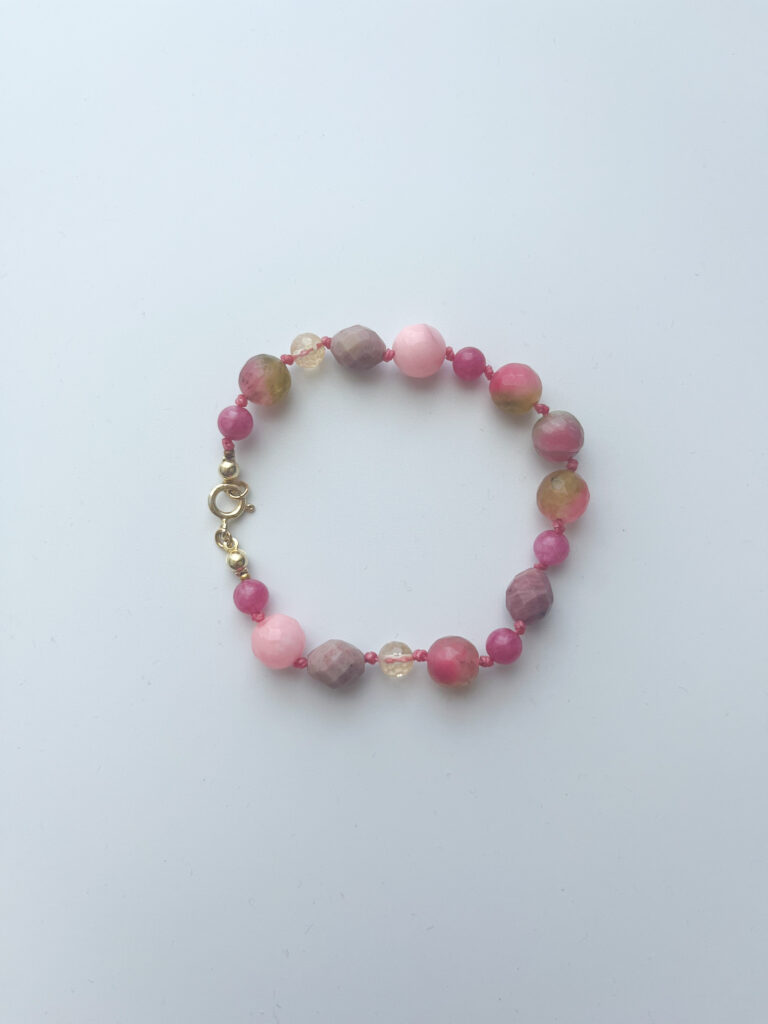 Green and Pink, Together Rhodonite & Citrine Macrame Bracelet