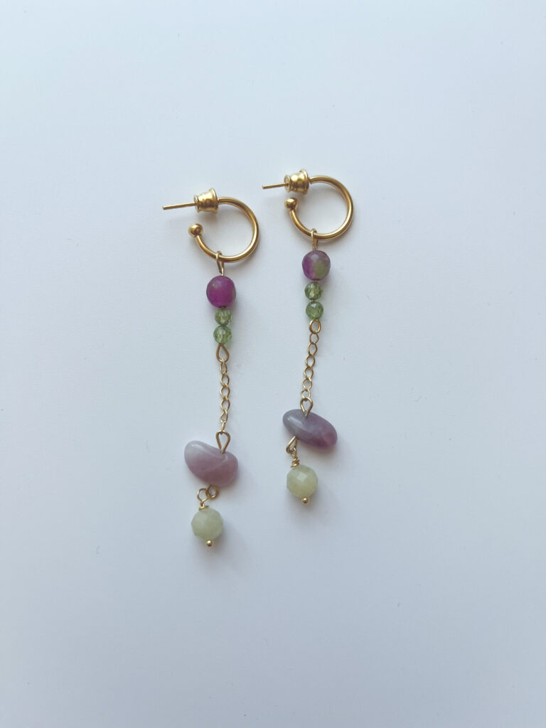 Green and Pink, Together Agate & Peridot Hoop Earrings