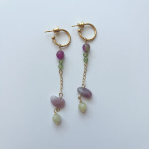 Green and Pink, Together Agate & Peridot Hoop Earrings