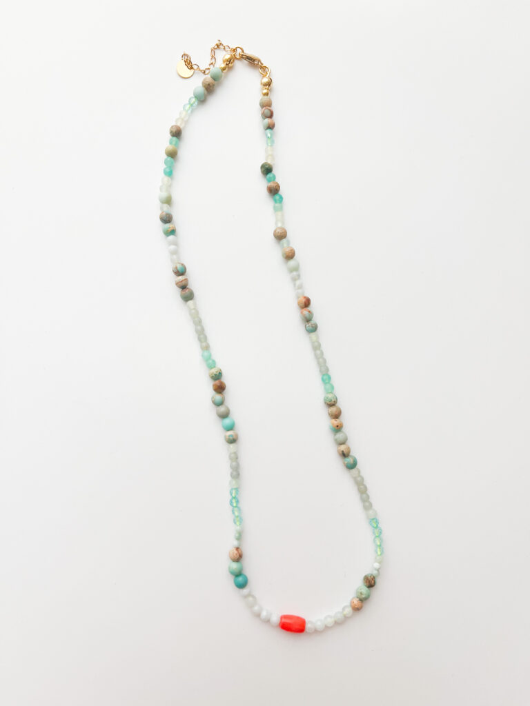 Blue and Amber, Together Coral & Amazonite Necklace