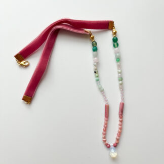 Green and Pink, together Velvet Ribbon Necklace