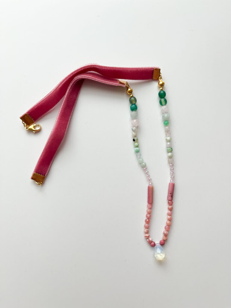 Green and Pink, Together Morganite & Agate Ribbon Necklace