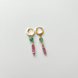 Green and Pink, together earrings - Green Agate & Pink Tourmaline