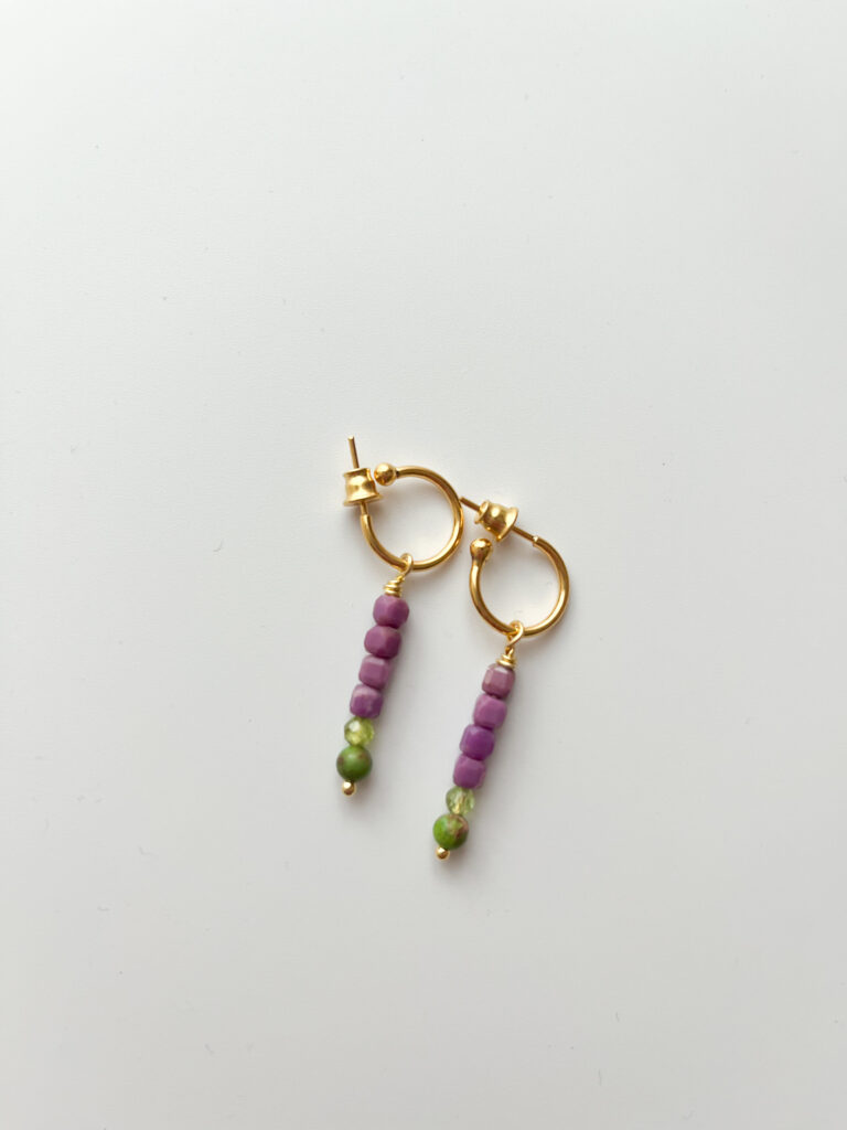 Green and Pink, Together Peridot & Phosphosiderite Hoop Earrings